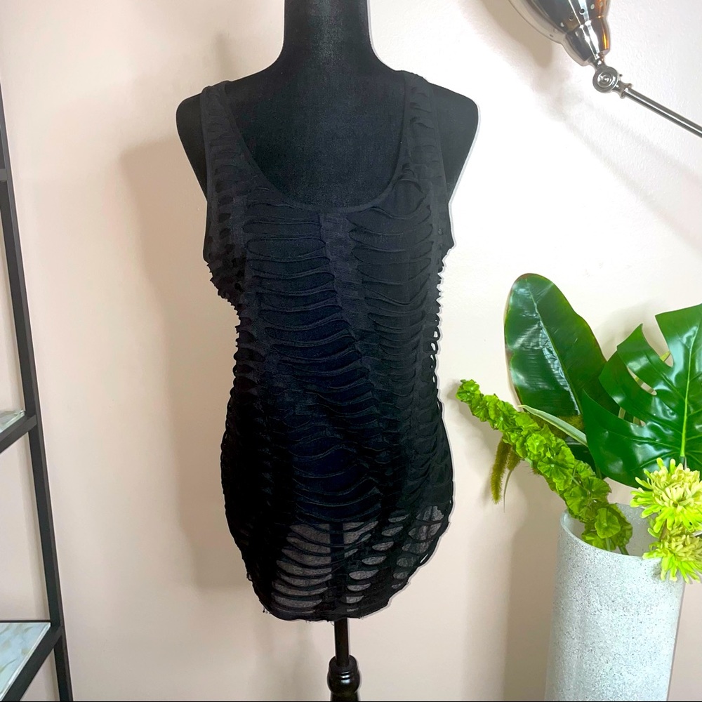 Allen B. By Allen Schwartz Perforated Slashes Sleeveless Scoopneck Tank Top